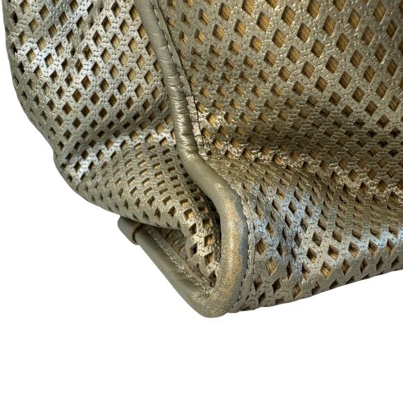 Chanel Gold Perforated Bag Up In The Air Tote Metallic Shoulder CC Vintage Rare - Picture 11 of 16